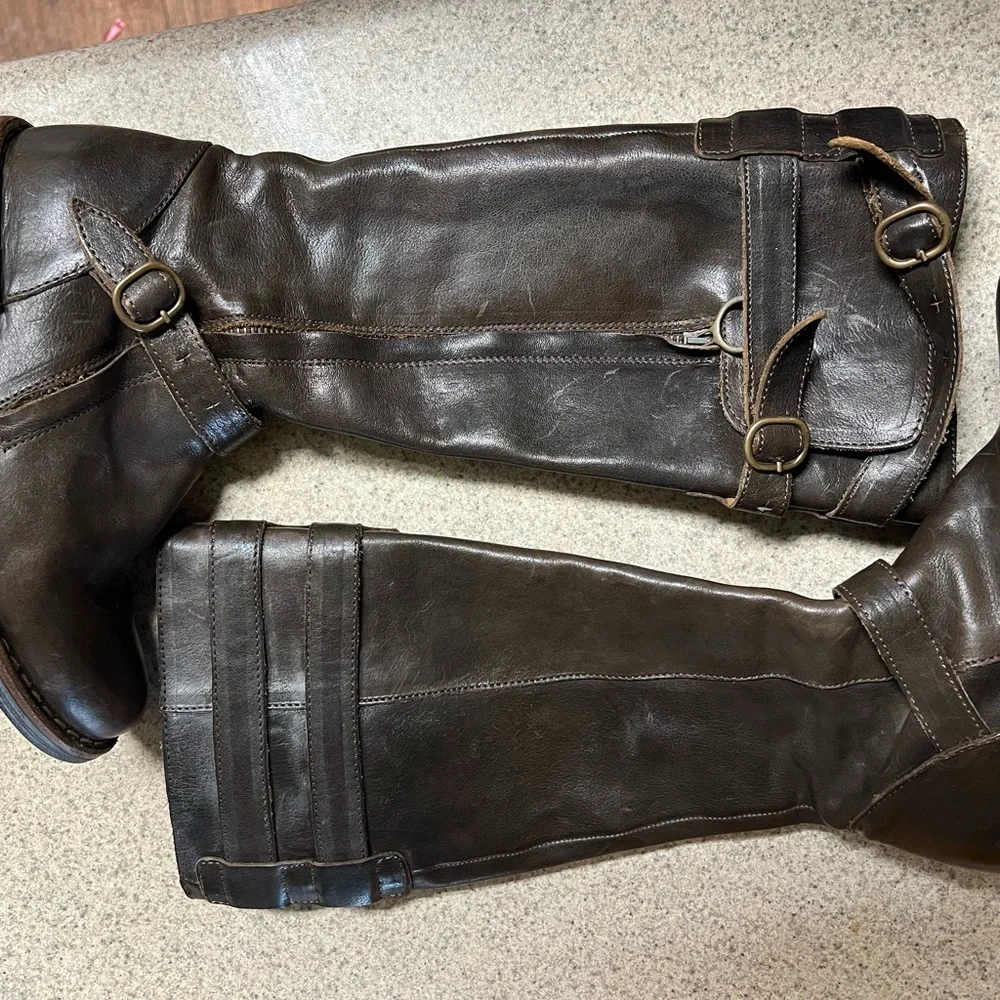 Baker Brown Leather Knee-High Biker’s Boots